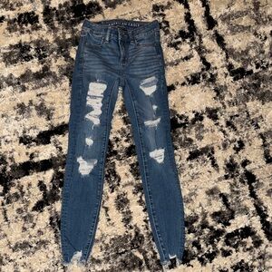 American Eagle Outfitters Women's Dark Blue Ripped jegging Jeans SIZE 000!!!